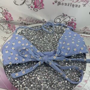 Hollister bikini top daisies flowers floral tie up ribbon Light Blue Swim Top